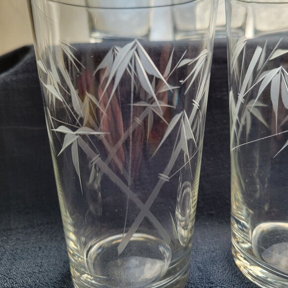 Set Of 6 Vintage Etched Sasaki Bamboo Pattern Juice Glasses - Picture 3 of 3